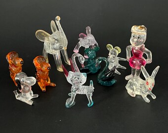 12 Vintage-Figuren aus Acrylglas: Tiere & Cartoons | Retro-Sammlerstücke aus Acryl | Deko im Mid-Century-Stil | Verspielte Dekoration