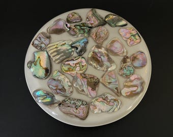 Vintage 1969 Abalone Shell Lucite Trivet – Mid-Century Modern Retro Kitchen Décor