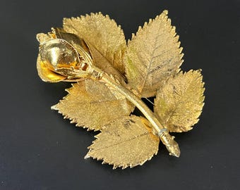 Vintage Golden Rose Pin Brooch Vienna Austria