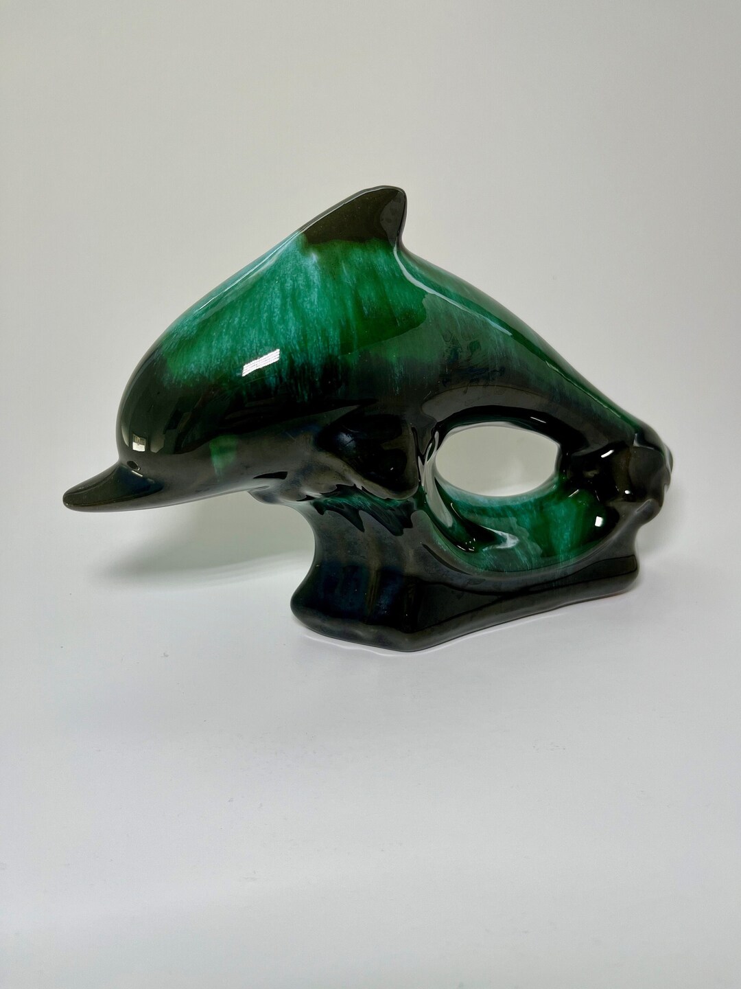 MCM Dolphin Figurine Blue Mountain Pottery Black Turquoise
