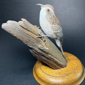 Vintage Brown Creeper Bird Wooden Sculpture Kuris Raits BC Canada Art Work