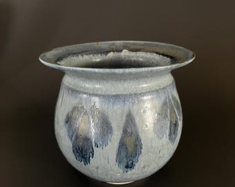 Vintage Blue Glaze Ceramic Vase – Marked “Fighton?” 1974 – Mid-Century Retro Décor