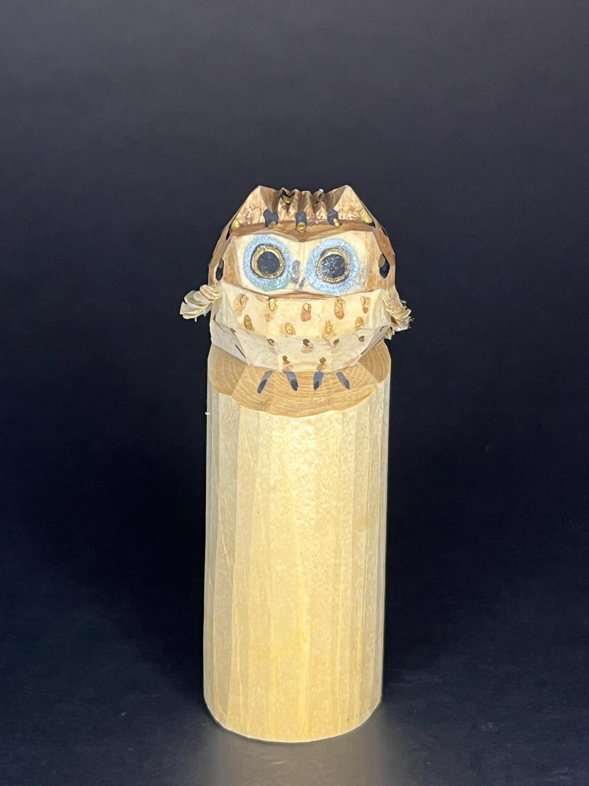 Vintage Japanese Sasano Ittobori Owl Figurine Wood Carved Good Luck Folk Toy