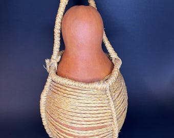 Vintage MCM Gourd Woven Basket Rustic Decor Primitive Vase