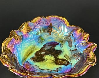 Vintage Carnival Glass Triangle Bowl Marigold Blackberry #2