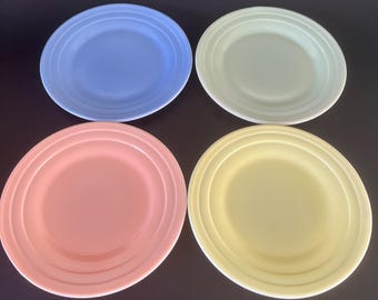 Set of 4 Vintage Hazel-Atlas Pastel Tea Plates – Moderntone Platonite Children's Dishes