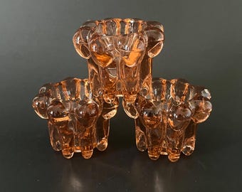 Vintage KIG Indonesia Pink Glass Candle Holders Set of 3 | Pressed Glass Candlesticks | Romantic Table Decor | Collectible Glassware