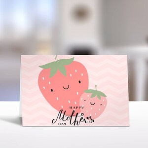 Printable Cute Strawberry Mother's Day Card, Happy Mother's Day, Instant Download Mother's Day ...