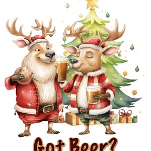 Funny reindeer got beer printable christmas card,funny christmas card,instant download, digital greeting card