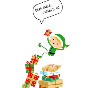 Grappige kerstkaart, lieve kerstman, ik wil het allemaal afdrukbare kerstkaart, Instant Download, digitale wenskaart