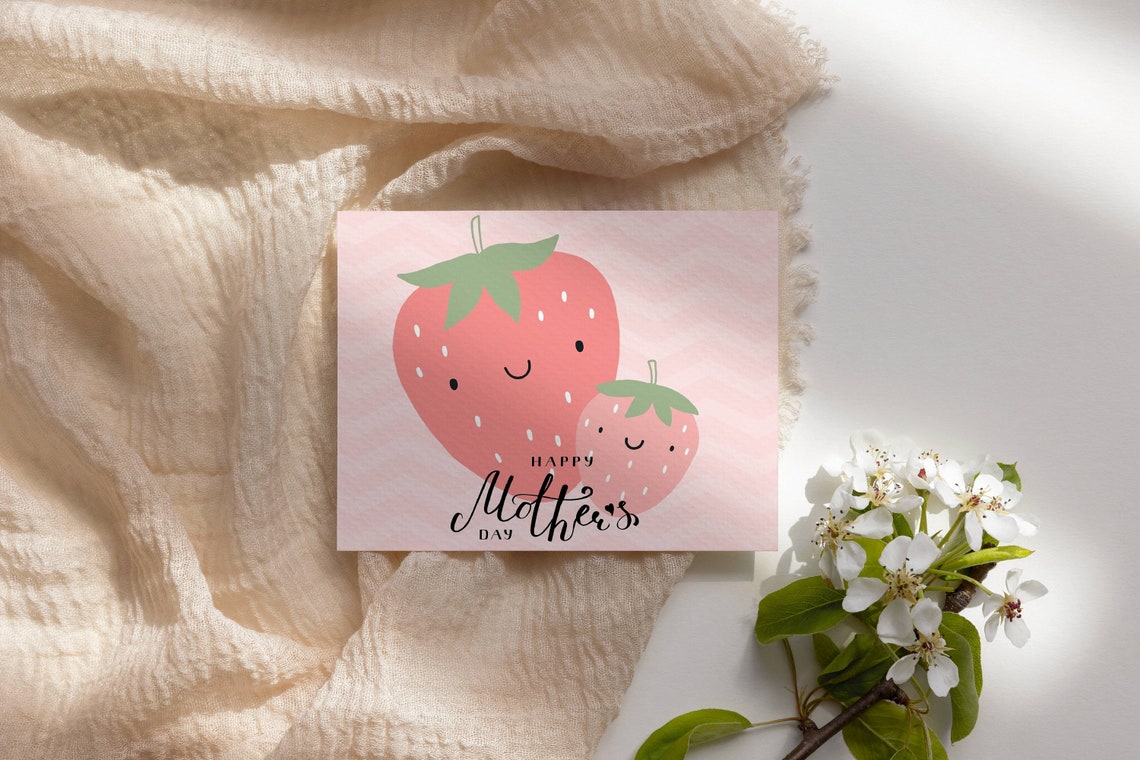 Printable Cute Strawberry Mother's Day Card, Happy Mother's Day, Instant Download Mother's Day ...