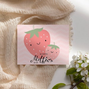 Printable Cute Strawberry Mother's Day Card, Happy Mother's Day, Instant Download Mother's Day ...