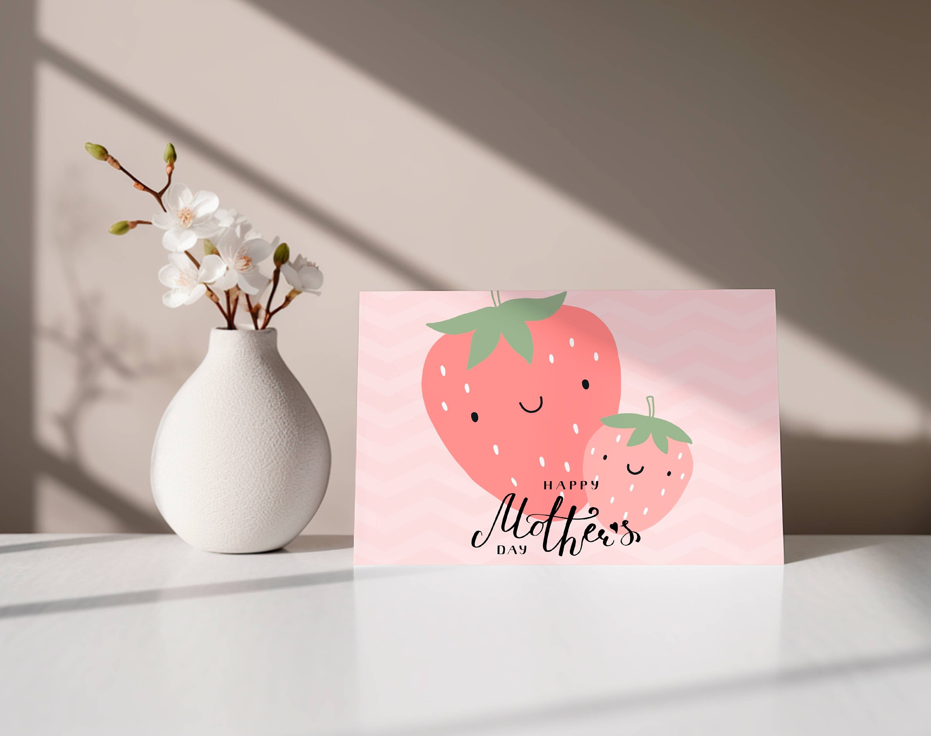Printable Cute Strawberry Mother's Day Card, Happy Mother's Day, Instant Download Mother's Day ...