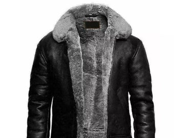 Mens B3 Bomber Jacket RAF Aviator Pilot Flying Flight Jacket Fur Shearling Jacket Handmade Real Leather Biker Jacket Coat Best Gift For Him