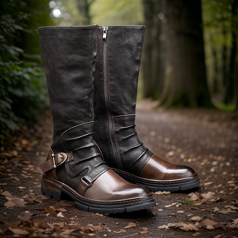 Amos multi pocket steampunk cheap mens knee high boots