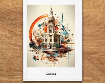 Asunción Paraguay Abstract Art Hardcover Journal, Cityscape Design Matte Finish, Vibrant Colors Notebook