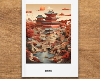 Beijing China Inspired Hardcover Journal, Matte Finish, Autumn Scenery with Historic Architecture