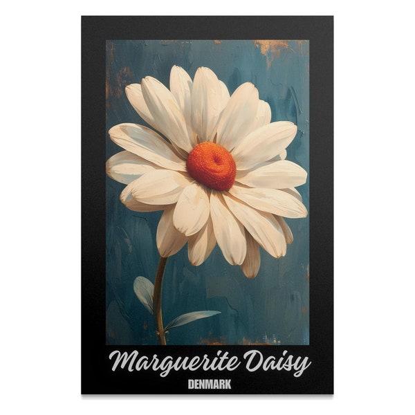 Marguerite Daisy Wall Art, Denmark Floral Print, Botanical Home Decor, Vintage Inspired Flower Poster, Large Format Wall Art