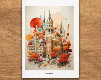 Madrid, Spanje Herfst geïnspireerd hardcover dagboek, dromerig stadsgezicht kunstwerk met kleurrijk palet