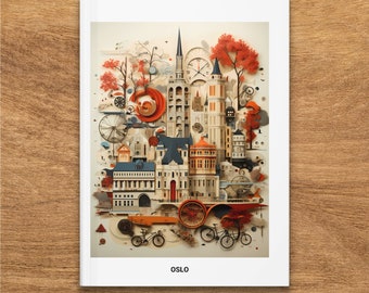 Oslo Norway Artistic Cityscape Illustration Hardcover Journal, Matte, Unique Travel Inspired Notebook