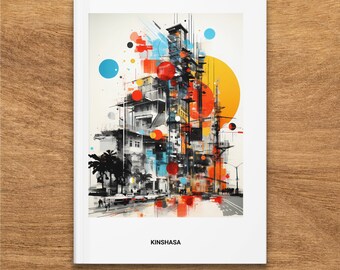 Vibrant Kinshasa City Art Hardcover Journal, Urban Congo Illustration, Matte Finish, Colorful Street Scene