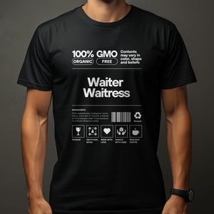 Waiter Waitress Ingredients T-Shirt, Restaurant Server Gift, Funny Waitstaff Shirt, 100 Percent Awesomeness, Barista Tee, Waitress Humor