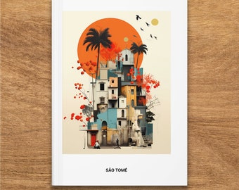 Sao Tome Cityscape Art Hardcover Journal, Matte Finish, Unique Gift, Notebook with African Sunset