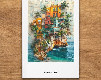 Colorful Caye Caulker Belize Puzzle Print Hardcover Journal, Travel Inspired Notebook, Matte Finish