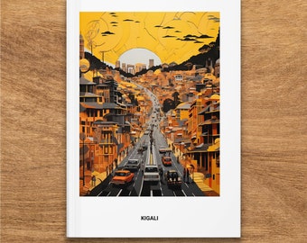 Kigali Rwanda Cityscape Hardcover Journal, Yellow and Black Art Notebook, City Traffic Design