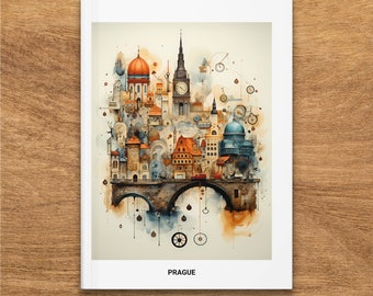 Prague, Czech Republic Cityscape Art Hardcover Journal, Beautiful Matte Finish, Travel Themed Notebook