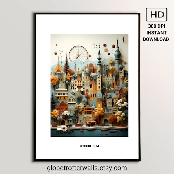 Explore Stockholm's Charm - Printable Collage Poster (Instant Art Download, 4 Print Formats)