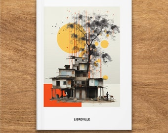 Libreville Gabon Hardcover Journal, Urban Art Cityscape Design, Matte Finish, Unique Gift Idea