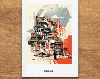 Hardcover Journal with Mbabane Cityscape, Eswatini - Modern and Artistic Urban Design