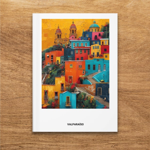 Colorful Valparaiso Chile Illustration, Vibrant Cityscape Hardcover Journal, Artist Notebook Gift