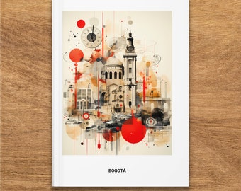 Bogotá Colombia Abstract Art Hardcover Journal, Matte Finish, Urban Clock Cityscape Design