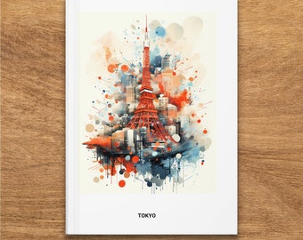 Tokyo Japan Cityscape Artwork Hardcover Journal, Matte Finish, Urban Skyline Notebook, Travel Gift