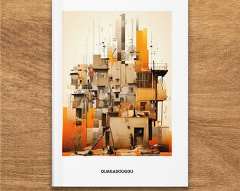 Abstract Cityscape Hardcover Journal, Matte Finish - Unique Ouagadougou, Burkina Faso Inspired Artwork