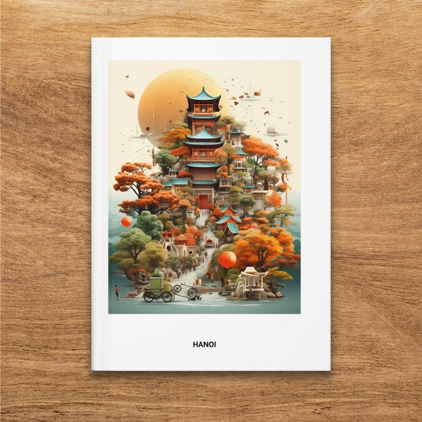 Hanoi, Vietnam Illustrated Hardcover Journal, Autumn Temple Scenery, Artistic Travel Diary, Unique Sketchbook, Gift for Travelers