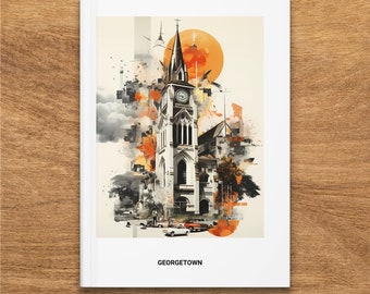 Georgetown Cityscape Art Hardcover Journal, Vintage kerk en auto-ontwerp, uniek Georgetown, Guyana cadeau