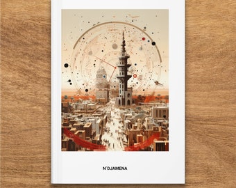 N'Djamena Cityscape Hardcover Journal, Matte Finish, Abstract Art Design, Chad Inspired, Unique Office Supply