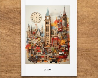 Ottawa Canada Artistic City Skyline Hardcover Journal, Matte Finish, Unique Illustration, Perfect Gift