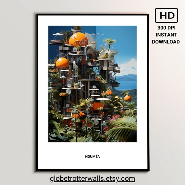 Poster Nouméa, Nouvelle-Calédonie - Collage numérique HD 300 ppp, prêt à encadrer, différentes tailles disponibles