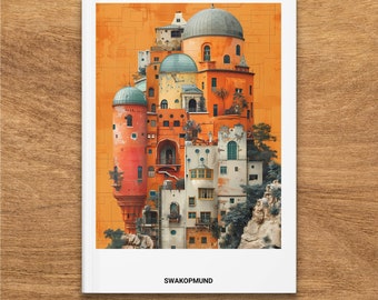 Swakopmund Namibia Architectural Hardcover Journal, Unique Orange Cityscape Notebook