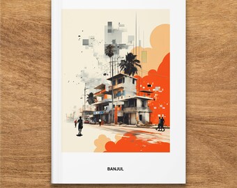 Banjul Gambia Urban Art Hardcover Journal, Matte Finish, Architectural Cityscape, Gift Idea