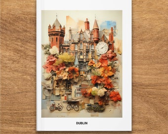 Dublin Themed Hardcover Journal, Floral Architectural Artwork, Unique City Gift, Ireland Inspired Notebook Design