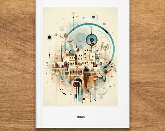 Abstract Tunis Cityscape Hardcover Journal, Colorful Artistic Notebook, Gift from Tunisia, Unique Matte Finish Writing Book