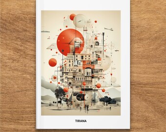 Abstract Tirana Cityscape Artwork Hardcover Journal, Matte Finish, Unique Albanian Inspired Design