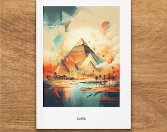 Cairo Egypt Artistic Hardcover Journal, Vibrant Pyramid Illustration, Unique Travel Notebook, Gift Idea