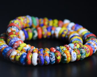 African beads, colorful recycled glass beads, spacer beads, ethnic beads, Ghanaian beads, bead making.