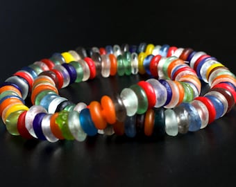 African beads, colorful recycled glass beads, spacer beads, ethnic beads, Ghanaian beads, jewelry making.